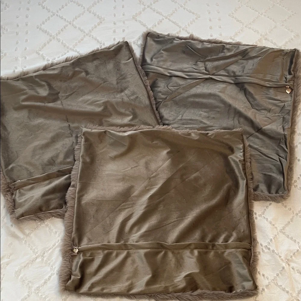 Set of Three Faux Fur Pillow Covers brown new soft